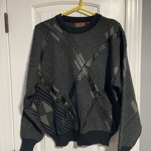 Oakton‎ Limited Mens Size L Black Gray Faux Leather Sweater